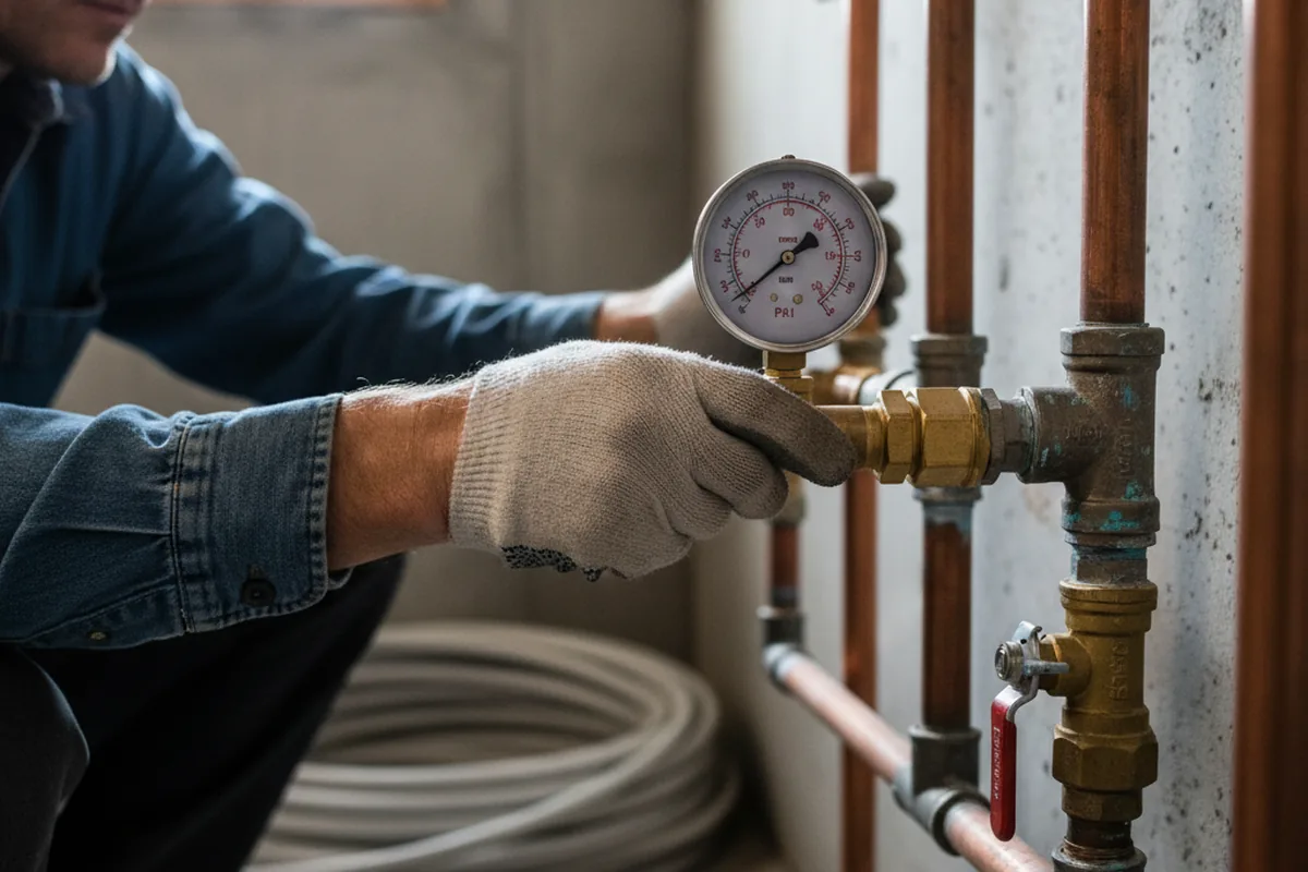 Pressure testing a repaired line during Water Line Repair in Floyd