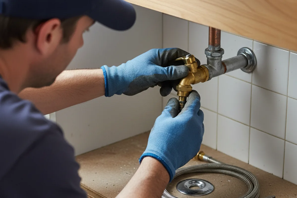 Shutoff valve and fitting work during Burst Pipe Repair in Floyd